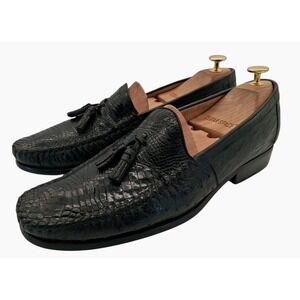 Belvedere Tassel Dress Shoes Mens Size 9.5 Black Genuine Alligator Slip On
